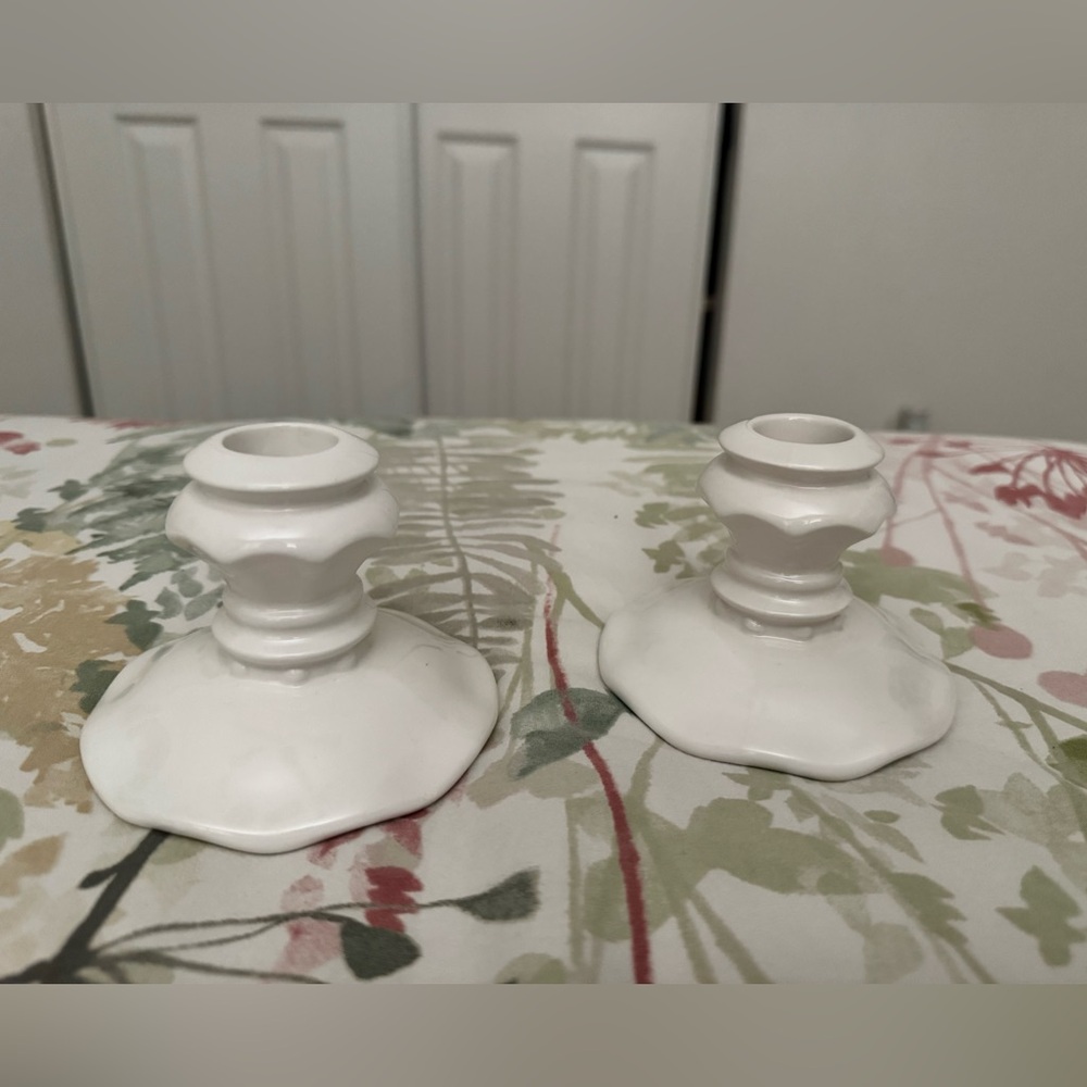 Classic White Ceramic Taper Candle Holders